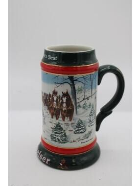 Vintage 1991 Budweiser Christmas Holiday Ceramic Beer Stein Mug